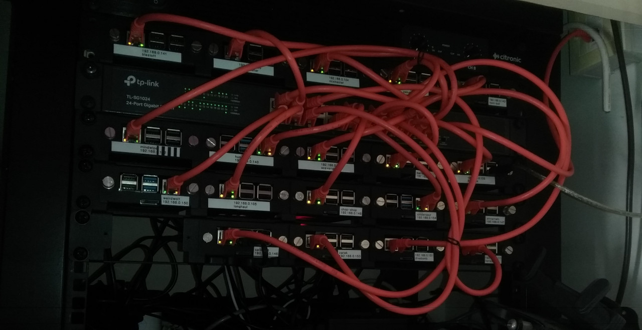 The rack of Pis in my bedroom cupboard